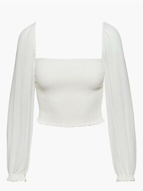 Aritzia (Wilfred) Smocked Square-Neck Top with Sheer Puff Sleeves
